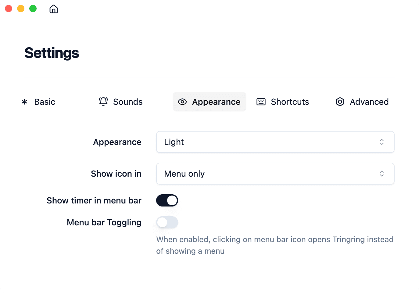 app screenshot of settings page with light theme